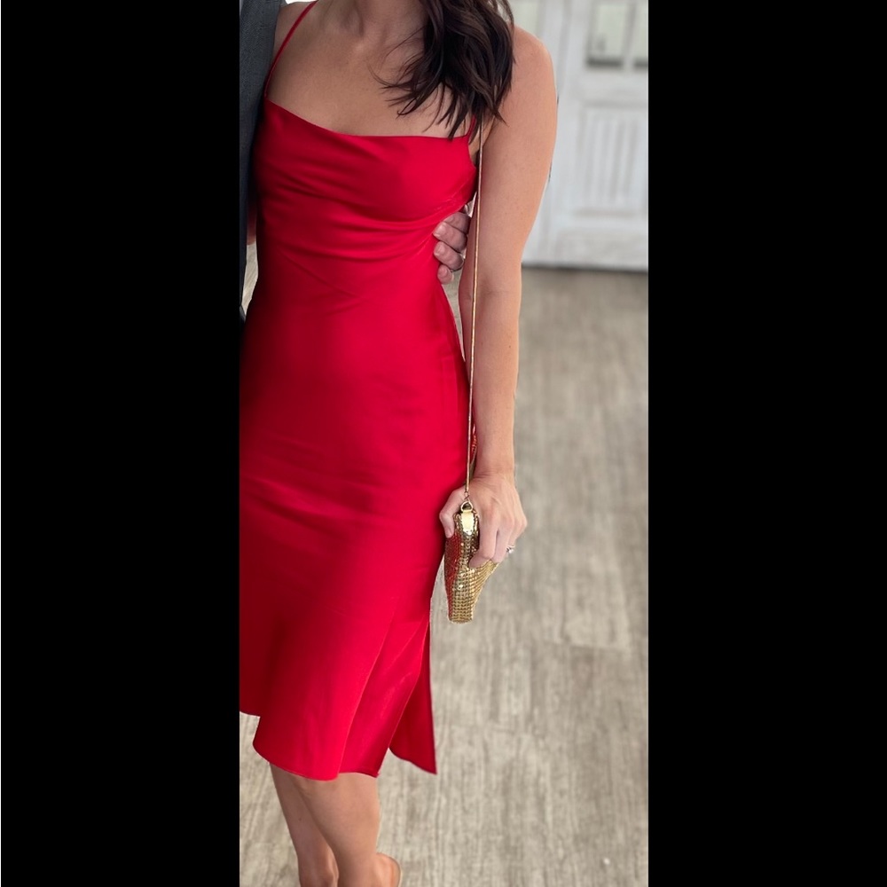 Express satin cowl neck red dress